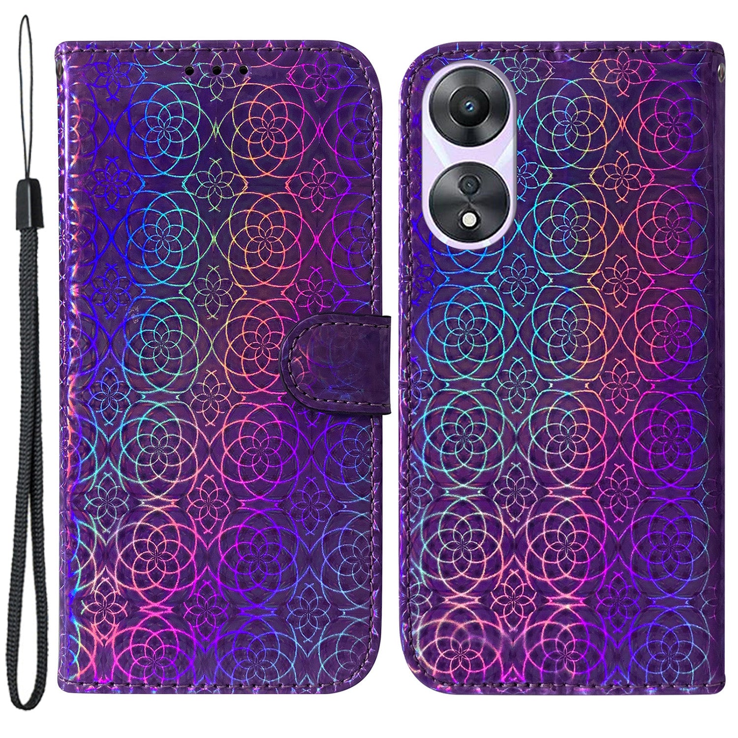 For Oppo A58 5G PU Leather Dazzling Flower Pattern Wallet Case Viewing Stand Magnetic Closure Protective Flip Phone Cover with Strap For Oppo A58 5G PU Leather Dazzling Flower Pattern Wallet Case Viewing Stand Magnetic Closure Protective Flip Phone Cover with Strap